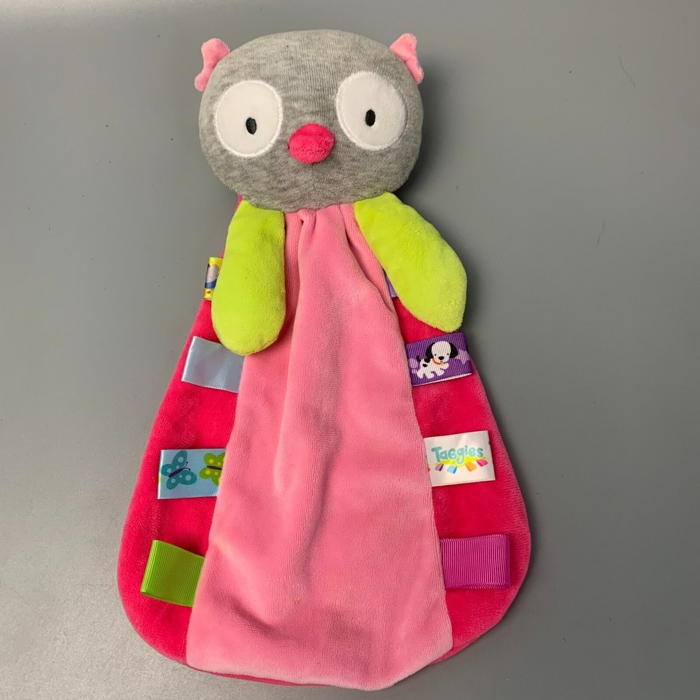 Taggies‎ Owl Lovey Security Blanket Pink Grey Plush Baby Sensory Toy 2015